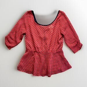 Eyeshadow Fit & Flare Blouse Womens Small Red Sheer Full Zip Back 3/4 Sleeve